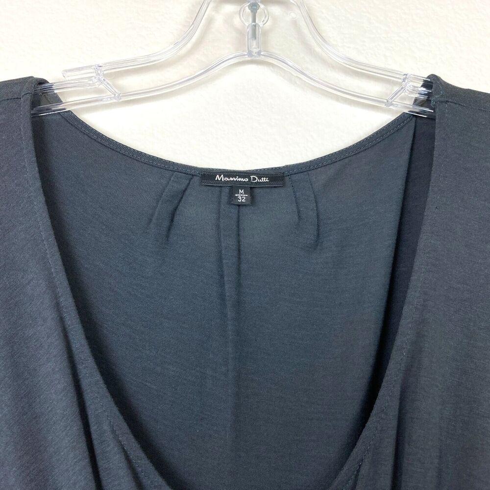 Massimo Dutti Empire Waist Dress Size S - M Dark Gray Scoop Neck Flutter Sleeves - Picture 4 of 7